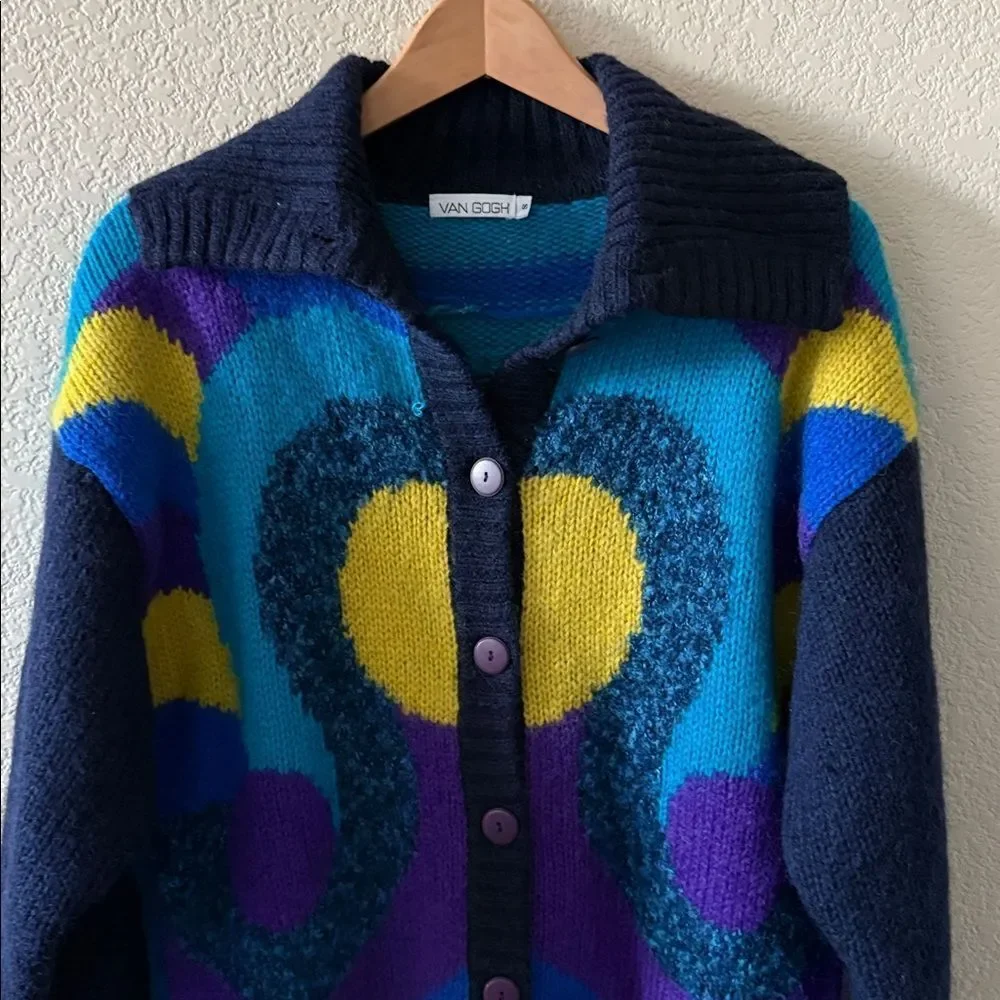 Van Gough Wool Mohair blend  Colorful Women's Sweater with Button-Up Design